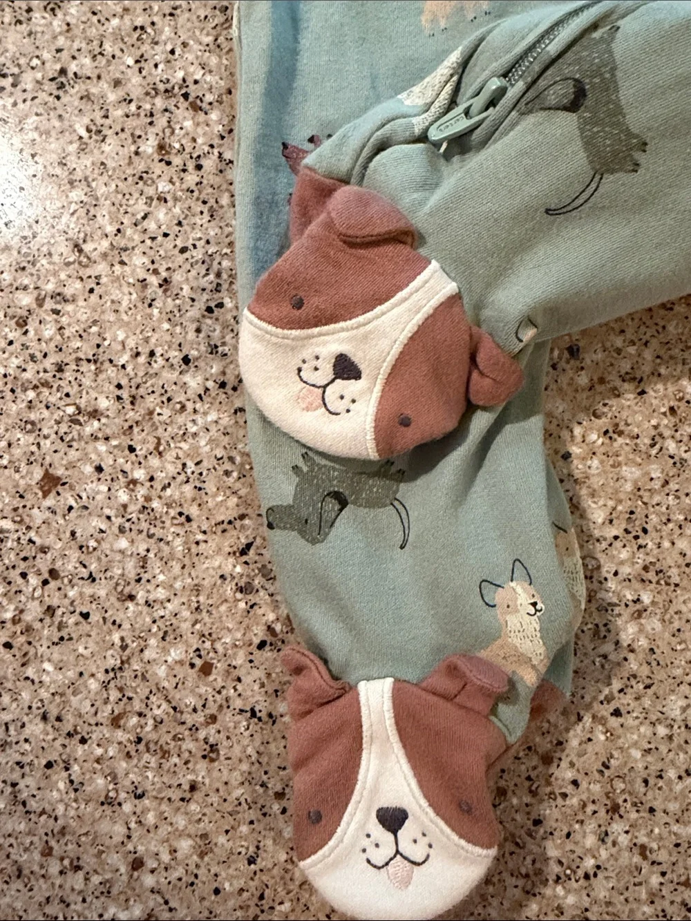 Carter's Sage Green Sleeper zip and tan Bodysuit Set